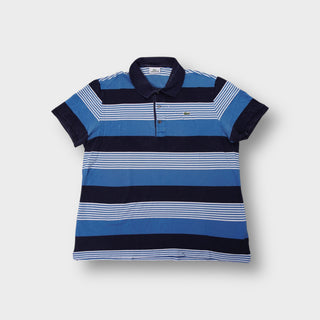 Lacoste blue and white striped polo shirt with an embroidered chest crocodile logo