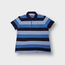 Load image into Gallery viewer, Lacoste blue and white striped polo shirt with an embroidered chest crocodile logo
