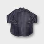 Joop button-up shirt in navy blue with fine white vertical stripes and collar.