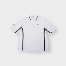 Load image into Gallery viewer, Lacoste Sport white polo shirt with navy blue side piping and embroidered logo
