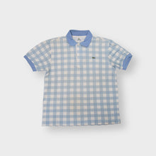 Load image into Gallery viewer, Lacoste polo shirt in blue and white check with small embroidered crocodile logo