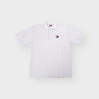 Tommy Hilfiger polo shirt in white textured waffle knit with embroidered chest logo patch