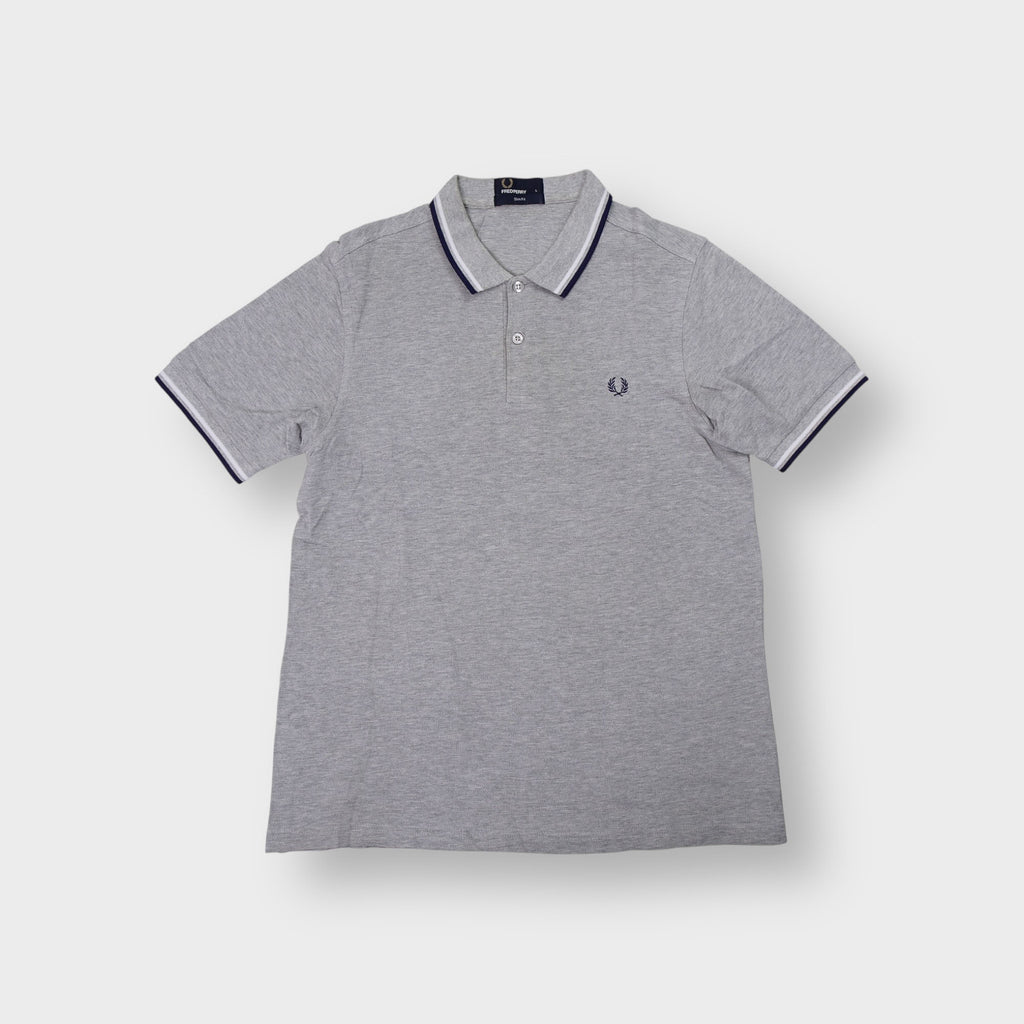 Fred Perry grey polo shirt with twin tipped collar and embroidered logo on chest