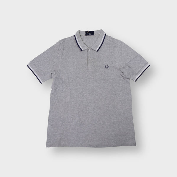 Fred Perry grey polo shirt with twin tipped collar and embroidered logo on chest