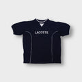 Lacoste T-Shirt in navy blue with white embroidered chest logo and contrast piping