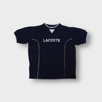 Lacoste T-Shirt in navy blue with white embroidered chest logo and contrast piping