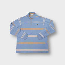 Load image into Gallery viewer, Lacoste long-sleeve polo shirt in light blue and beige with embroidered crocodile chest logo