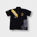 La Martina polo shirt in black with a yellow Polo India Team chest graphic patch.