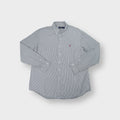 Ralph Lauren button-down shirt in green and white stripes with a red embroidered pony logo.
