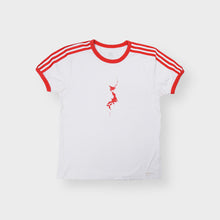 Load image into Gallery viewer, Adidas T-Shirt in white and red featuring shoulder stripes and a map of Japan chest print