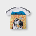 Adidas white T-Shirt featuring a pop-art kissing couple graphic with three stripes