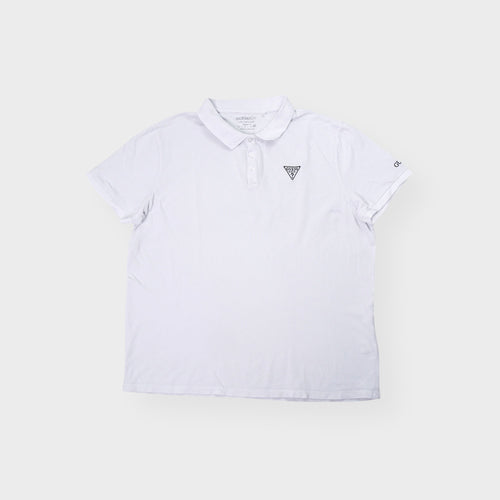 Guess polo shirt in white featuring an embroidered triangle logo on the chest