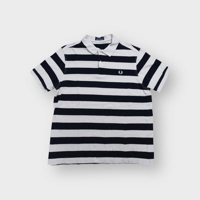 Fred Perry polo shirt in navy and white stripes with embroidered laurel wreath