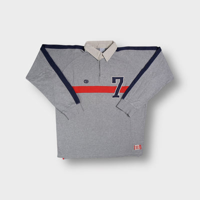 Nike grey long-sleeve polo sweater with a beige collar and a large number 7 patch