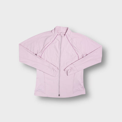Pink Nike full-zip track jacket with raglan seam stitching and high collar
