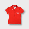 Nike polo shirt in red with white contrast raw edge trim and a chest pocket logo