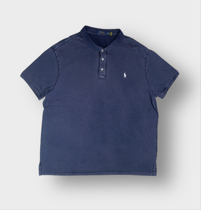 Ralph Lauren polo shirt in blue with white embroidered pony logo on the chest