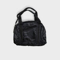 Nike handbag in black featuring an embroidered logo on the front panel and top handles.