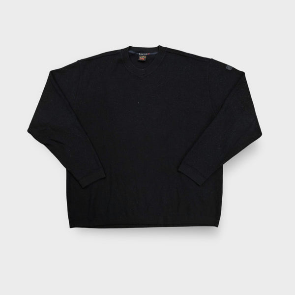 Paul & Shark knit sweater in navy blue with sleeve patch and V-neck