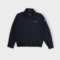 Tommy Hilfiger zip jacket in navy blue with embroidered chest logo and sleeve flag patch