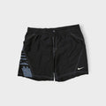 Nike black shorts featuring a graphic side design and small white swoosh logo