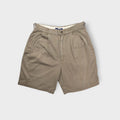 Ralph Lauren chino shorts in beige with front pleats and a Chaps back pocket patch.