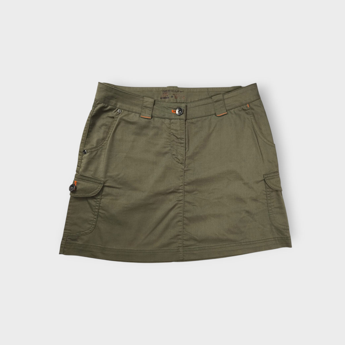 Nike Golf skirt in khaki with cargo side pockets and orange embroidery