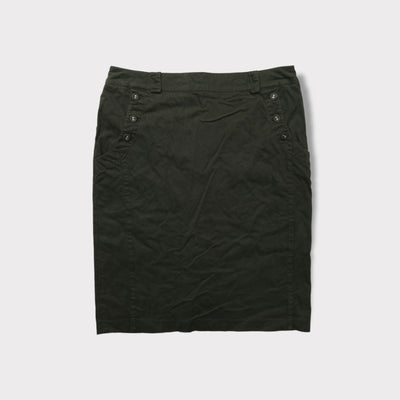 C.P. Company dark grey skirt featuring buttoned pocket details and lace-up back slit
