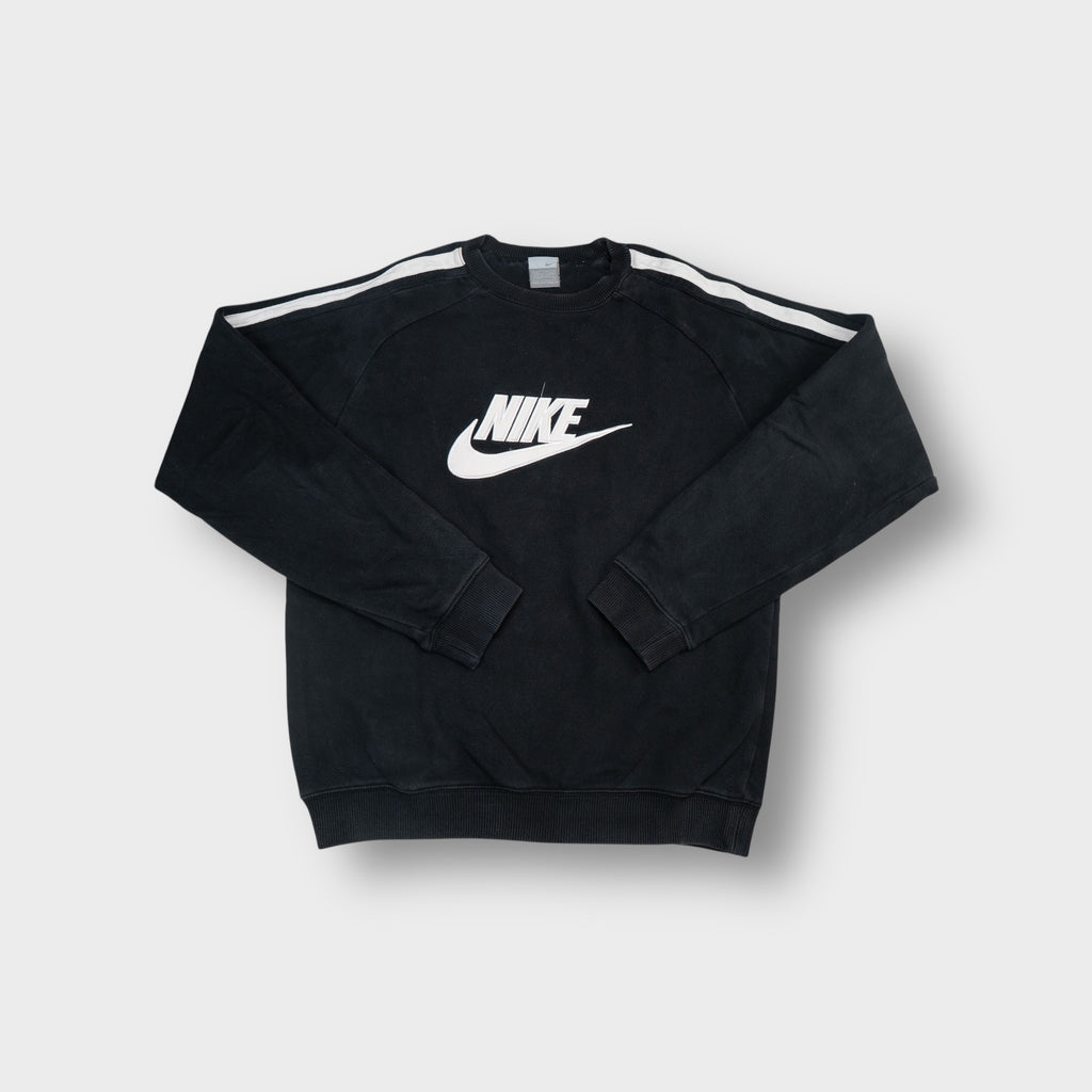 Nike sweater in black featuring a large white chest swoosh and white shoulder stripes