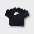 Nike sweater in black featuring a large white chest swoosh and white shoulder stripes