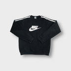 Nike sweater in black featuring a large white chest swoosh and white shoulder stripes