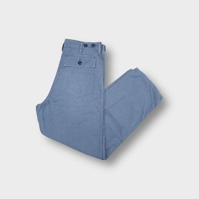 Ralph Lauren blue utility pants featuring large front patch pockets and button flaps