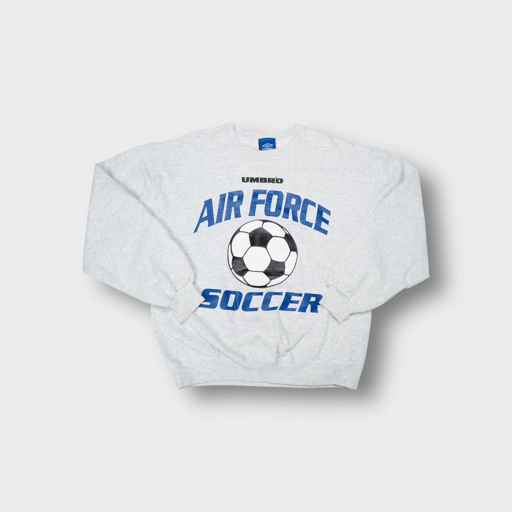 Grey Umbro soccer sweater with printed Air Force graphics and football graphic