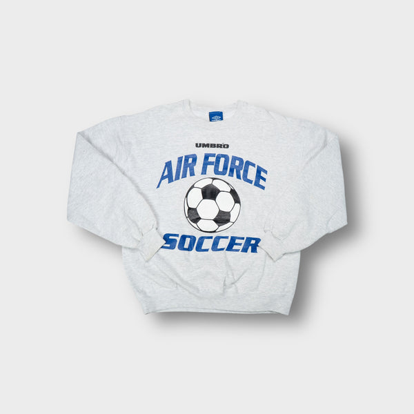 Grey Umbro soccer sweater with printed Air Force graphics and football graphic