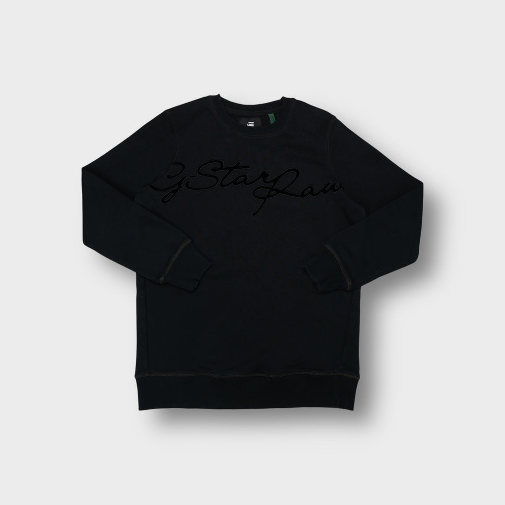 G-Star RAW crewneck sweater in black with cursive logo embroidery across the chest