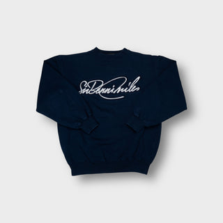 Sir Benni Miles sweater in navy blue with white script embroidery on the chest