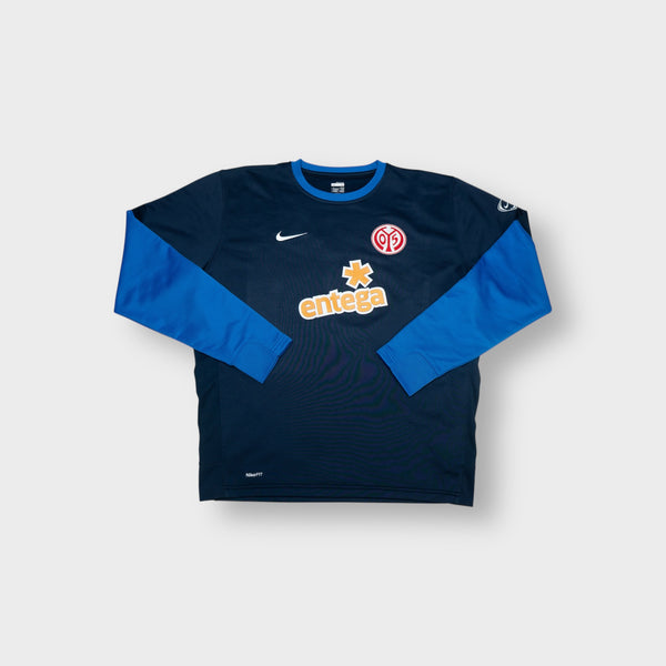 Nike Mainz 05 blue goalkeeper sweater with embroidered logo and Entega sponsor print