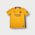 Nike FC Barcelona yellow away jersey with chest crest and Qatar Airways sponsor logo