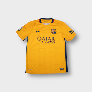 Nike FC Barcelona yellow away jersey with chest crest and Qatar Airways sponsor logo