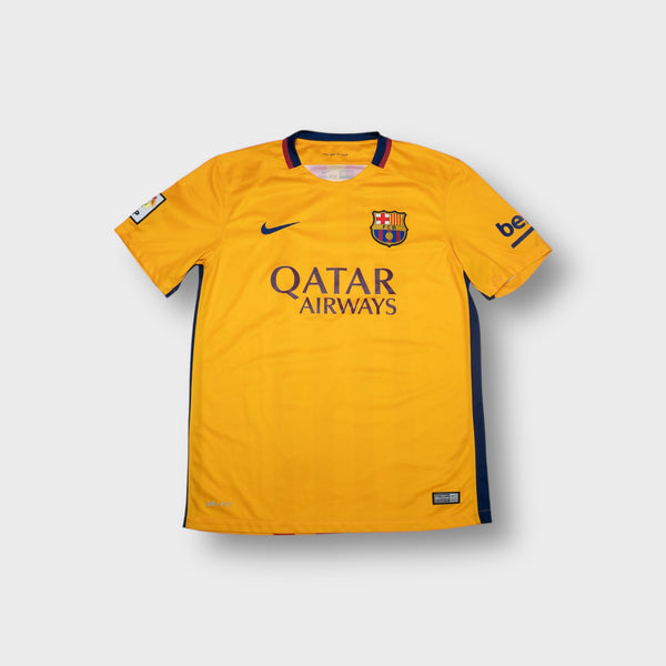 Nike FC Barcelona yellow away jersey with chest crest and Qatar Airways sponsor logo