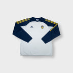Adidas sweater in white and navy featuring the embroidered Sweden football crest