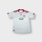 Adidas Denmark away football jersey in white featuring a red DBU national team crest
