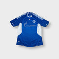 Blue Adidas Schalke 04 2008-09 jersey with white Gazprom print and shoulder stripes