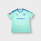 Adidas FC Schalke 04 jersey in turquoise with blue crest and sponsor print
