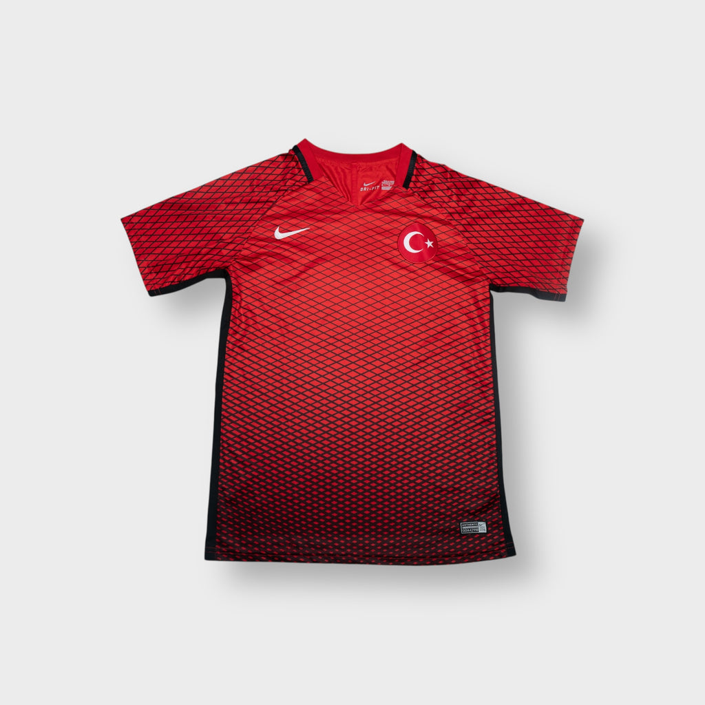 Nike Turkey short-sleeve jersey in red with a black geometric mosaic pattern