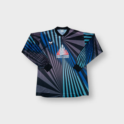 Erima goalkeeper jersey in blue with graphic print and number 1 on the back