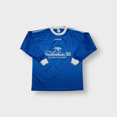 Blue long-sleeve Adidas football jersey with white Frankenheim Alt chest print