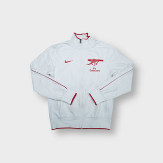 Nike Arsenal track jacket in white featuring red crest embroidery and piping details