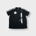 Black Adidas polo shirt with white three-stripes and custom graphic prints