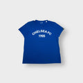 Blue Adidas Chelsea FC T-Shirt with white arched CHELSEA FC 1905 print on chest